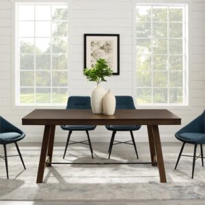 Walker Edison Liam Rustic Farmhouse Trestle Style Dining Table, 70 Inch, Dark Brown Oak