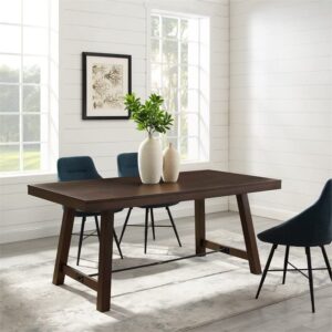 Walker Edison Liam Rustic Farmhouse Trestle Style Dining Table, 70 Inch, Dark Brown Oak