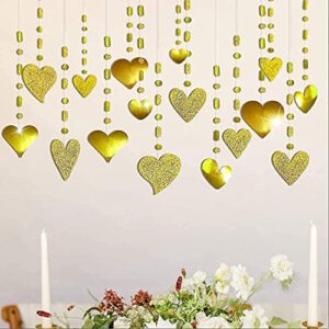 glitter red heart garland decorations hanging garlands streamer banner backdrop valentines mother's day decor wedding anniversary engagement bridal birthday party supplies (gold)