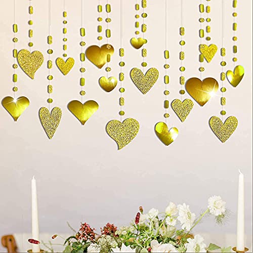 Glitter Red Heart Garland Decorations Hanging Garlands Streamer Banner Backdrop Valentines Mother's Day Decor Wedding Anniversary Engagement Bridal Birthday Party Supplies (Gold)