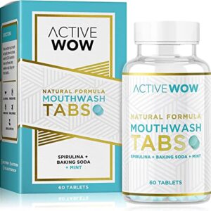 Active Wow Natural Mouthwash Tablets - Chewable Mouth Wash, Breath Freshening Tablets, Fluoride-Free, Alcohol-Free, Vegan, Sugar-Free, Mint Flavor - 1 Pack, 60 Tablets