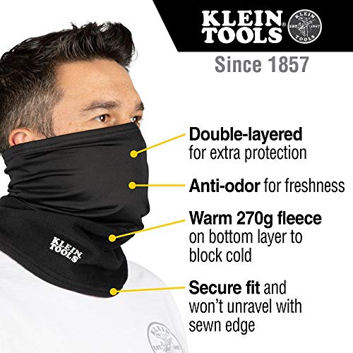 Klein Tools 60466 Neck and Face Warming Gaiter, Double-Layered Half-Band, Black, One Size fits Most