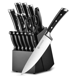 kitchen knife set - 1829 carl schmidt sohn 15 pieces knife block set with sharpener, forged stainless steel, professional chef block set with ergonomic handle, kitchen tool set, world-class sharpness