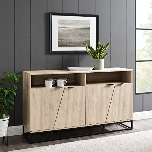 Walker Edison Bristol Angled 4 Door-Sideboard for TVs up to 65 Inches, 58 Inch, Birch