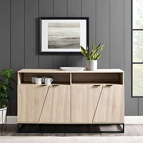 Walker Edison Bristol Angled 4 Door-Sideboard for TVs up to 65 Inches, 58 Inch, Birch