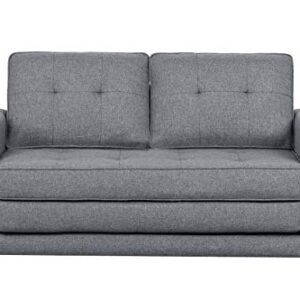 Container Furniture Direct Linen Mid Century Modern Living Room Squared Arm Fold Out Sofa Bed, 58", Pewter