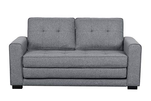 Container Furniture Direct Linen Mid Century Modern Living Room Squared Arm Fold Out Sofa Bed, 58", Pewter