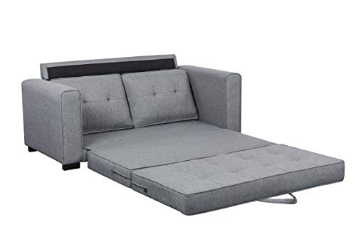 Container Furniture Direct Linen Mid Century Modern Living Room Squared Arm Fold Out Sofa Bed, 58", Pewter
