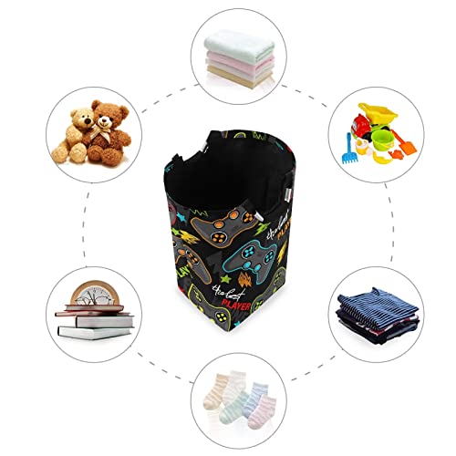 Qilmy Gamepad Laundry Hamper Large Waterproof with Handle Laundry Baskets Foldable Lightweight Durable Store Basket for Bathroom Bedroom