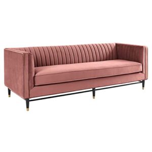 modway devote channel tufted performance velvet, sofa, dusty rose