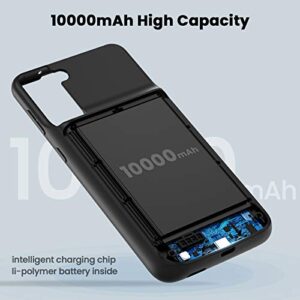 NEWDERY Galaxy S21 Plus(6.7") Battery Case 10000mAh, Fast Charging & Qi Wireless & Android Auto Supported, Extended Battery Charger Protective Case for Samsung Galaxy S21+ 6.7" Black