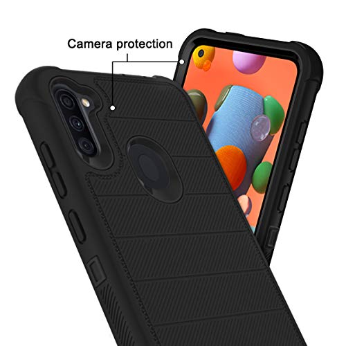 Probeetle Galaxy A11 Phone Case with HD Screen Protector Heavy Duty [3 Layer] Hybrid Shock Proof Protective Rugged Bumper PC and TPU Cover Case for Samsung Galaxy A11 Phone(Black/Black)