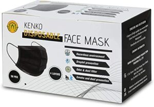 kenko disposable 4-ply face masks, breathable & comfortable filter safety mask, protection mask for dust air pollution (50, black)