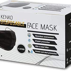 Kenko Disposable 4-Ply Face Masks, Breathable & Comfortable Filter Safety Mask, Protection Mask for Dust Air Pollution (50, Black)