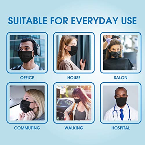 Kenko Disposable 4-Ply Face Masks, Breathable & Comfortable Filter Safety Mask, Protection Mask for Dust Air Pollution (50, Black)