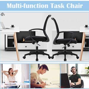 Home Office Chair Ergonomic Computer Desk Chair Mesh Task Chair with Lumbar Support Swivel Rolling Office Chairs Adjustable Mid Back Mesh Chair for Adults, Black