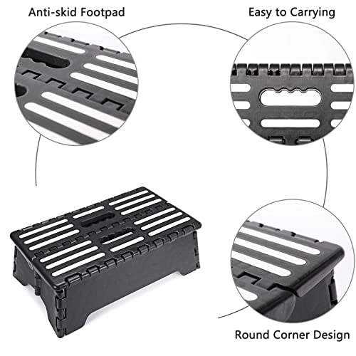 5 inch Portable Folding Step Stool(Black),Opens Easy in Indoor and Outdoor Universal,Durable Plastic Material Supports 300 lbs,Folding Ladder Storage for Kitchen,Toilet,Bathroom, Bedroom,Camping ect