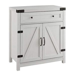 walker edison farmhouse double barn door accent kitchen storage cabinet pantry with 1 drawer, 30 inch, brushed white