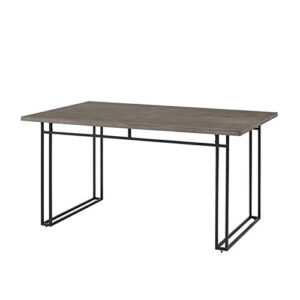 walker edison sutton wood and dual metal leg dining  table, 60 inch, grey