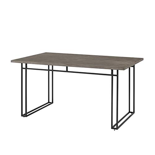 Walker Edison Sutton Wood and Dual Metal Leg Dining  Table, 60 Inch, Grey