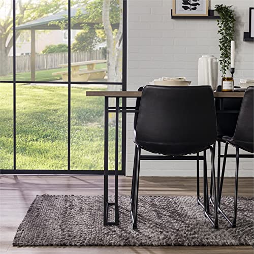 Walker Edison Sutton Wood and Dual Metal Leg Dining  Table, 60 Inch, Grey
