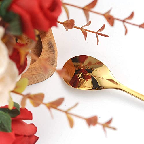 AnSaw Long Handle 7.4-Inch Leaf Teaspoons set, 6 Pcs Gold Stainless Steel Coffee stirring spoon