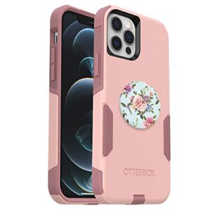 otterbox bundle: commuter series case for iphone 12 & iphone 12 pro - (ballet way) + popsockets popgrip - (retro wild rose)