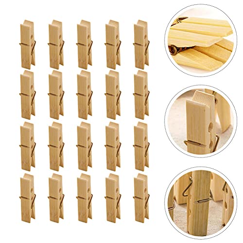 AKOAK 24 Pieces Bamboo Clothespins - Clothes Pins, Heavy Duty Outdoor Springs, Crafts, Picture Baby Hanging Clothes Wood Clothespins