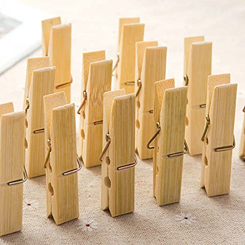 AKOAK 24 Pieces Bamboo Clothespins - Clothes Pins, Heavy Duty Outdoor Springs, Crafts, Picture Baby Hanging Clothes Wood Clothespins