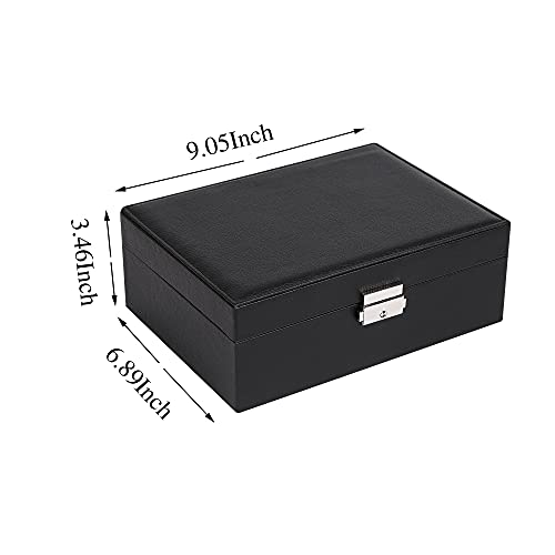 Jewelry Box for Women: Leather with Lock 2 Layer Portable Jewelry Organizer and Box Storage Case Necklaces Bracelets Rings Earring Holder Black