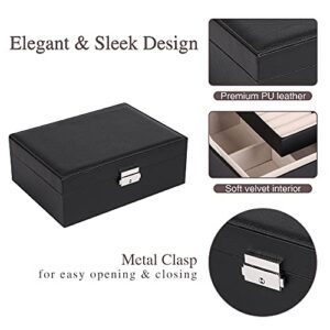 Jewelry Box for Women: Leather with Lock 2 Layer Portable Jewelry Organizer and Box Storage Case Necklaces Bracelets Rings Earring Holder Black