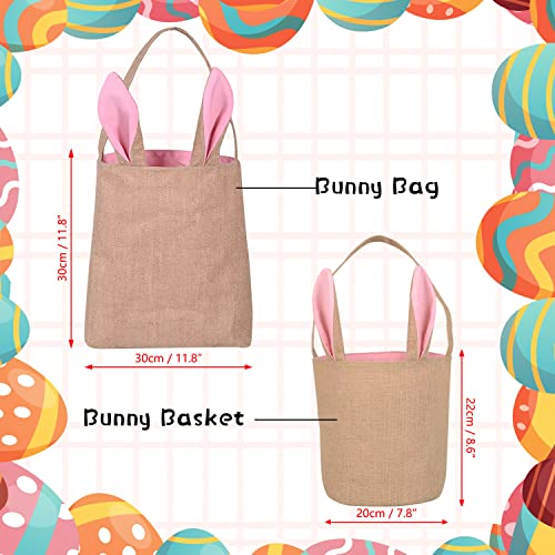 KEFAN 6 Pack Easter Bunny Bags Easter Bunny Baskets Jute Burlap Bunny Ear Tote Bags (Easter Bags 02)