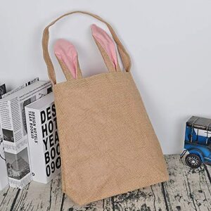 KEFAN 6 Pack Easter Bunny Bags Easter Bunny Baskets Jute Burlap Bunny Ear Tote Bags (Easter Bags 02)