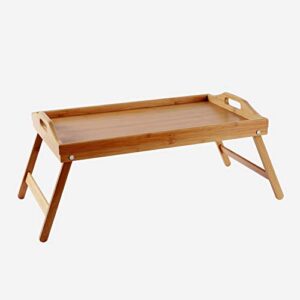 folding bamboo serving tray with handles - wood table trays for eating food - portable, breakfast, dinner or snack at home (bed, couch, chair) - tv tray - lap desk for laptop - large and roomy