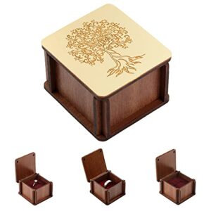 lucce wooden ring box for proposal slim - small engagement ring box wood - golden mirror effect tree of life pattern rustic wedding decorations for ceremony, jewelry box - wooden storage box with ring bearer and perfect for proposal, wedding, ceremony, en