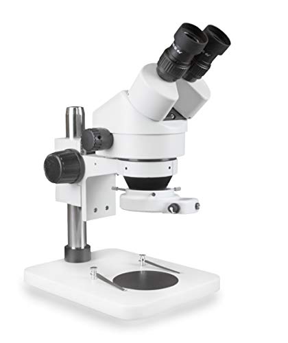 Parco Scientific PA-1EX-IFR09W Binocular Zoom Stereo Microscope | 10x Widefield Eyepiece | 0.7X—4.5X Zoom Range, 7X—45x Magnification Range, 0.5X Aux Lens | Pillar Stand | 144-LED Ring Light