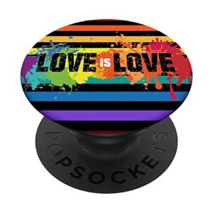 love is love cell phone pop out holder,rainbow stripe black popsockets popgrip: swappable grip for phones & tablets