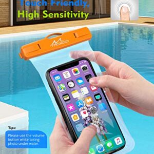 MoKo Waterproof Phone Pouch 3-Pack, Underwater Phone Case Dry Bag with Lanyard Compatible with iPhone 14 13 12 11 Pro Max X/Xr/Xs Max/SE 3, Galaxy S21/S20, up to 7.5", Orange+SkyBlue+Magenta