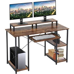fdw computer desk 46" gaming writing desk with keyboard tray/monitor stand shelf/storage shelves/cpu stand for home office