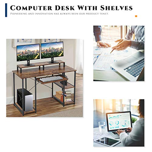 FDW Computer Desk 46" Gaming Writing Desk with Keyboard Tray/Monitor Stand Shelf/Storage Shelves/CPU Stand for Home Office