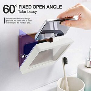 ABHILWY Shower Phone Holder Waterproof Wall Mount, Bathroom Case Mounted Shelf Stand Suction Cup, Adhesive Touchable Phone Cradle with Glass Mirror Anti-Fog Screen for Bathtub Kitchen White