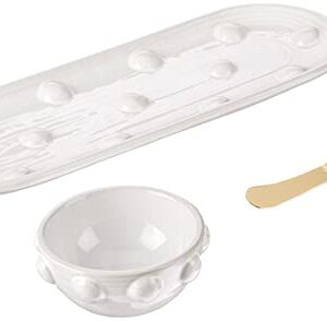 Mud Pie Dotted Dip and Tray Set, Size 5" x 14" 2" x 4 1/4" Dia | Spreader 6 1/2", White