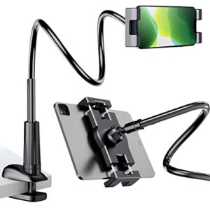 esamcore phone stand tablet stand - universal gooseneck cell phone holder with clamp flexible neck mount for bed desk table, compatible with all 4.7" - 10.9" iphone ipad galaxy tab switch [black]