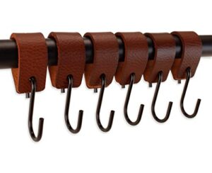 brute strength - multifunctional leather s-hooks - cognac - 6 pieces - s shaped hooks - coat hook - leather hooks - leather s hooks - black s hooks - kitchen hooks
