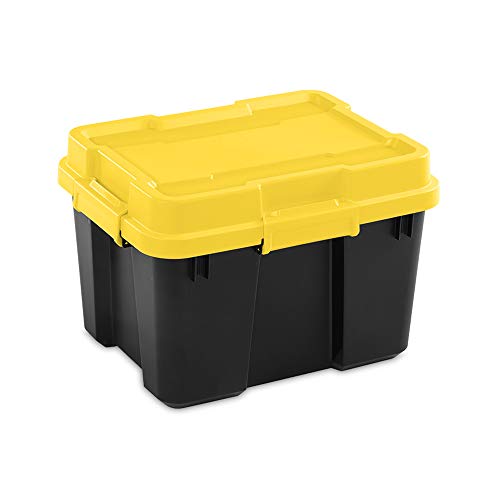 Sterilite 18319Y04 20 Gallon Heavy Duty Plastic Storage Container Box with Lid and Latches, Yellow/Black