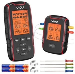 yiou wireless meat thermometer for cooking, digital meat thermometer with 4 probes, 500ft ultra accurate & fast food thermometer for oven, smoker, red