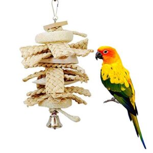 songbirdth parrot chew toys - loofah cuttlebone grass parrot budgies cockatoo parakeet cockatiel cage bite toy for medium and small parrot wood color