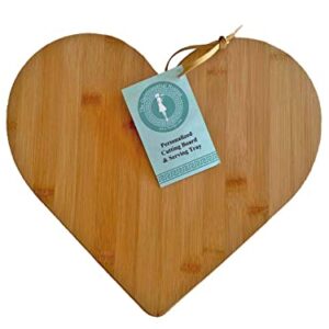 Heart Shaped Cutting Board Organic Bamboo 12 x 13.5 Large Generous Size Perfectly Crafted to Serve or Hang Valentines Day Romantic Gift Meat Cheese Charcuterie Wood Tray