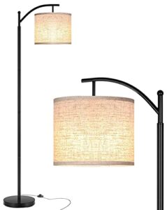 yiou floor lamp, 3 color temperature led floor lamps for living room bedroom office with lamp shade and 9w bulb included standing lamp, modern floor lamp (black)