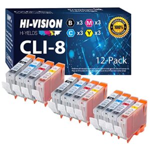 (12-Pack, 3CLBK, 3C, 3M, 3Y) HI-Vision Compatible PGI5 CLI8 Ink Cartridge PGI-5 CLI-8 for PIXMA iP6700D iP4200 iP4500 iX4000 iX5000 iP5200 MP500 MP530 MP810 MP830 MP950 MP960 MX850, (NO PGI-5 BK)